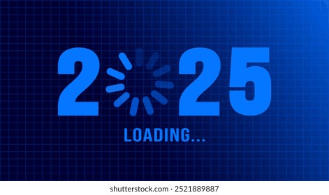 2025 progress loading bar corporate business technology blue color background or banner design template. Happy new year wish blue color loading bar banner design. 