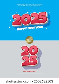 2025 diseño 3D de Vector de estilo de fuente en negrita roja con efecto de texto editable