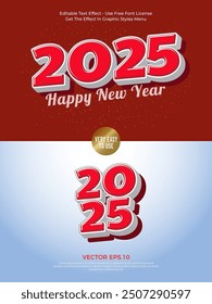 2025 red white font vector 3D style design with editable text effect