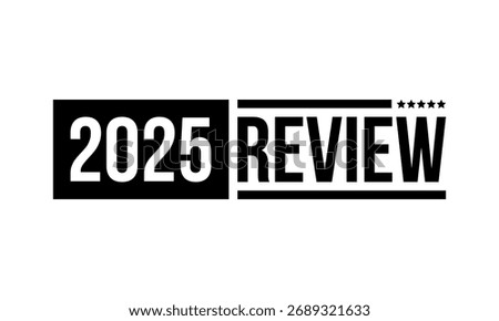 2025 review with five stars, vector icon isolated on white background