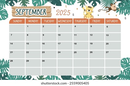 2025 September calendar week start on Sunday with safari style for horizonral printable design