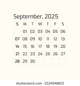 2025 September Year all months calendar Single Page corporate wall 2025 12 months calendar template, Sep