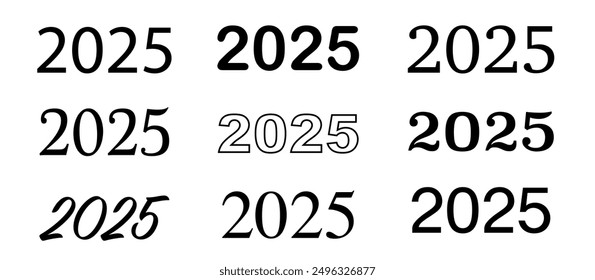 2025. Set of 2025 new year logo text design. Collection of 2025 number design template. Vector symbols