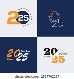 2025 Set, New year logo set of 25 in black and white, happy new year 2025, new year celebration, 2025 new collection