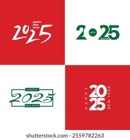 2025 Set, New year logo set of 25 in black and white, happy new year 2025, new year celebration, 2025 new collection
