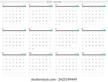 2025 Simple calendar with memo space 12 month list Compatible with Japanese holidays