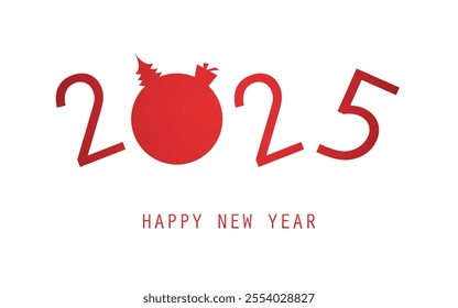 2025 Simple New Year Greeting Card with Typography, Bold Red Numbers, Celebrate All Around the World Concept - Minimalist Holiday Design on White Background