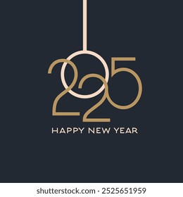 2025 Simple Numbers. Happy New Year Gold, Black and White Design.