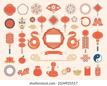 2025 snake and Chinese new year illustration set.