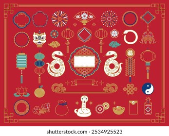 2025 Schlange und chinesische Neujahr Illustration Set.