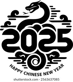 A 2025 Snake CNY design featuring stylized dragon and festive elements