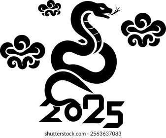 A 2025 Snake CNY symbol with clouds, representing prosperity and luck