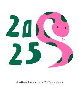 2025. Snake. Hand drawn design. Illustration on white background.