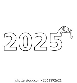 2025 Snake Outline Vector Illustration. The digit 5 is artistically integrated with the head of a snake, complete with a forked tongue and detailed facial features, such as an eye and nostrils.