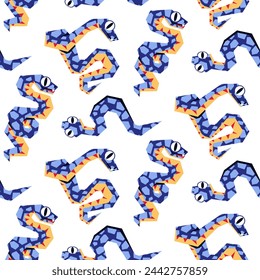 El patrón de la serpiente 2025 es azul y geométricamente arrastrándose con textura. Serpientes sinuosas aisladas en diferentes poses. Ilustración vectorial moderna en un estilo plano. Las serpientes con textura son diversas