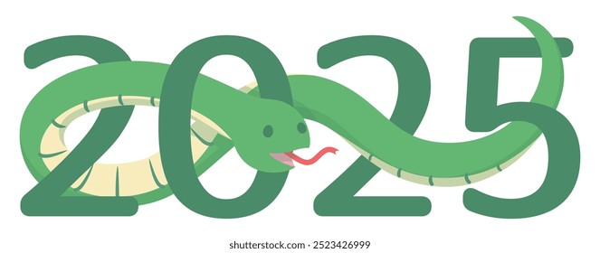 2025 und Schlange. Vektorgrafik.