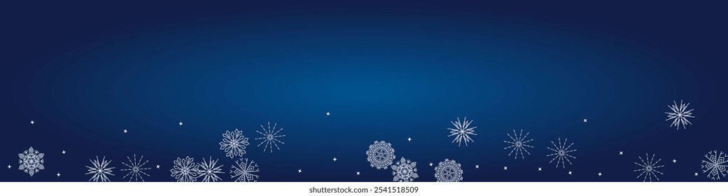 2025 Snowflakes Header Background. Christmas Vector Snow Banner. Xmas Border Design. Winter Elegant Isolated Flakes. Happy New Year Luxury Ornament. Snowy Holiday Poster. 