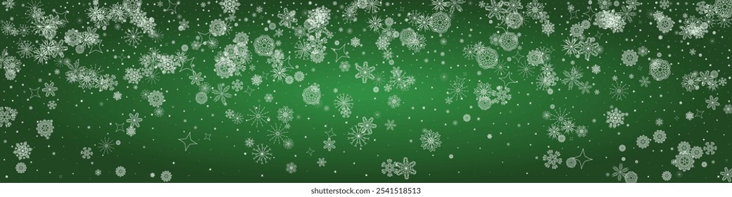2025 Snowflakes Header Background. Christmas Vector Snow Banner. Xmas Border Design. Winter Elegant Isolated Flakes. Happy New Year Luxury Ornament. Snowy Holiday Poster. 