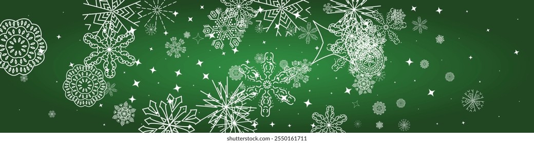 2025 Snowflakes Header Background. Christmas Vector Snow Banner. Xmas Border Design. Winter Elegant Isolated Flakes. Happy New Year Luxury Ornament. Snowy Holiday Poster. 