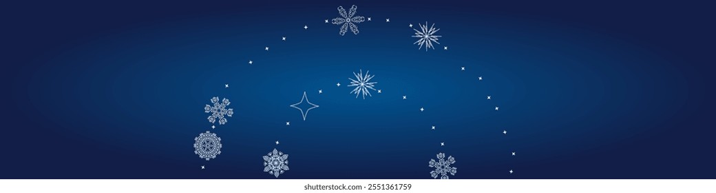 2025 Snowflakes Header Background. Christmas Vector Snow Banner. Xmas Border Design. Winter Elegant Isolated Flakes. Happy New Year Luxury Ornament. Snowy Holiday Poster. 
