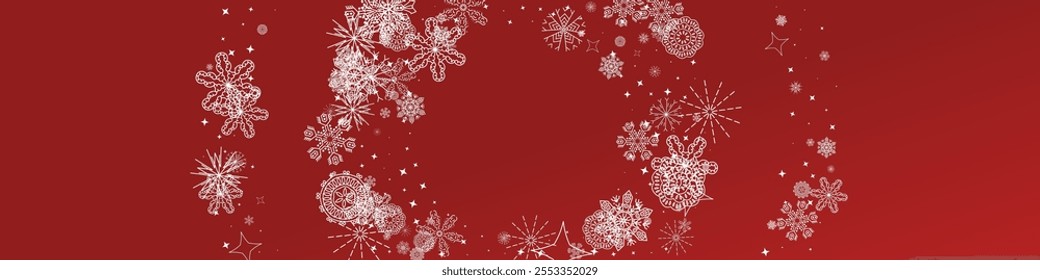 2025 Snowflakes Header Background. Christmas Vector Snow Banner. Xmas Border Design. Winter Elegant Isolated Flakes. Happy New Year Luxury Ornament. Snowy Holiday Poster. 