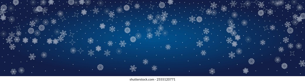 2025 Snowflakes Header Background. Christmas Vector Snow Banner. Xmas Border Design. Winter Elegant Isolated Flakes. Happy New Year Luxury Ornament. Snowy Holiday Poster. 