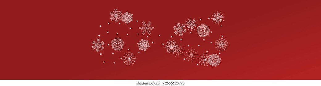 2025 Snowflakes Header Background. Christmas Vector Snow Banner. Xmas Border Design. Winter Elegant Isolated Flakes. Happy New Year Luxury Ornament. Snowy Holiday Poster. 