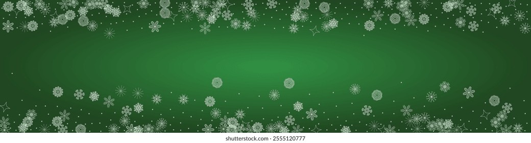 2025 Snowflakes Header Background. Christmas Vector Snow Banner. Xmas Border Design. Winter Elegant Isolated Flakes. Happy New Year Luxury Ornament. Snowy Holiday Poster. 