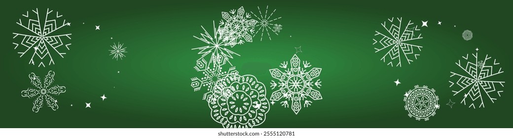 2025 Snowflakes Header Background. Christmas Vector Snow Banner. Xmas Border Design. Winter Elegant Isolated Flakes. Happy New Year Luxury Ornament. Snowy Holiday Poster. 