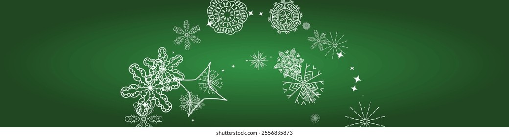 2025 Snowflakes Header Background. Christmas Vector Snow Banner. Xmas Border Design. Winter Elegant Isolated Flakes. Happy New Year Luxury Ornament. Snowy Holiday Poster. 