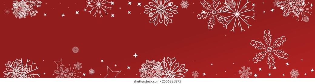 2025 Snowflakes Header Background. Christmas Vector Snow Banner. Xmas Border Design. Winter Elegant Isolated Flakes. Happy New Year Luxury Ornament. Snowy Holiday Poster. 