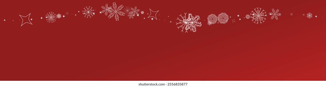 2025 Snowflakes Header Background. Christmas Vector Snow Banner. Xmas Border Design. Winter Elegant Isolated Flakes. Happy New Year Luxury Ornament. Snowy Holiday Poster. 