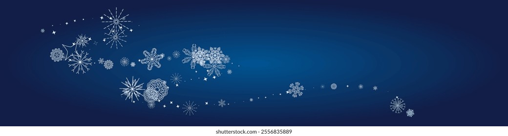 2025 Snowflakes Header Background. Christmas Vector Snow Banner. Xmas Border Design. Winter Elegant Isolated Flakes. Happy New Year Luxury Ornament. Snowy Holiday Poster. 