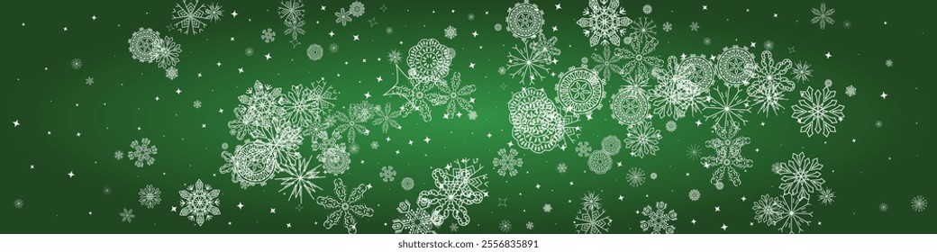 2025 Snowflakes Header Background. Christmas Vector Snow Banner. Xmas Border Design. Winter Elegant Isolated Flakes. Happy New Year Luxury Ornament. Snowy Holiday Poster. 
