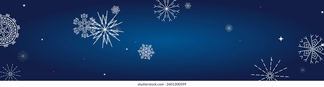 2025 Snowflakes Header Background. Snowy Holiday Poster. 2026 Happy New Year . Merry Christmas Vector Snow Banner. Winter Elegant Isolated Flakes. Happy New Year Luxury Ornament. Xmas Border Design.