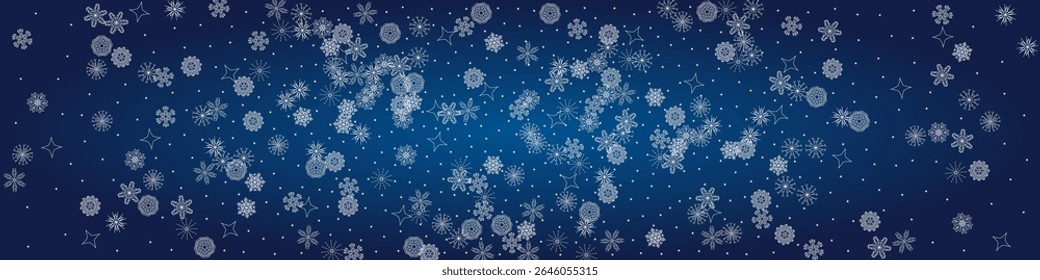 2025 Snowflakes Header Background. Winter Elegant Isolated Flakes. Happy New Year Luxury Ornament. Snowy Holiday Poster. 2026 Happy New Year . Xmas Border Design. Merry Christmas Vector Snow Banner.