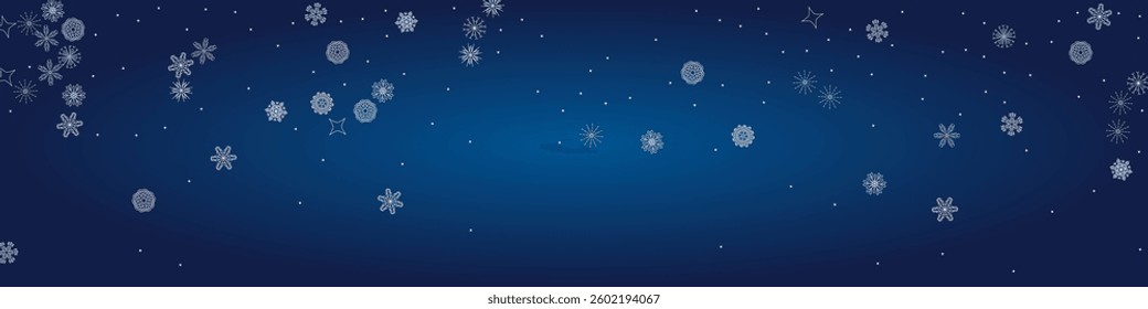 2025 Snowflakes Header Background. Xmas Border Design. Happy New Year Luxury Ornament. Snowy Holiday Poster. 2026 Happy New Year . Winter Elegant Isolated Flakes. Merry Christmas Vector Snow Banner.