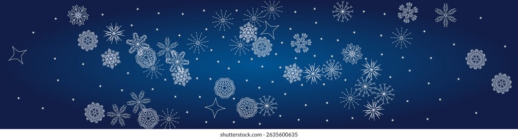 2025 Snowflakes Header Background. Xmas Border Design. Happy New Year Luxury Ornament. Winter Elegant Isolated Flakes. Snowy Holiday Poster. 2026 Happy New Year . Merry Christmas Vector Snow Banner.