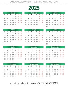 2025 spanish calendars. Vector illustration for Spain. Plan your year with calendar style
