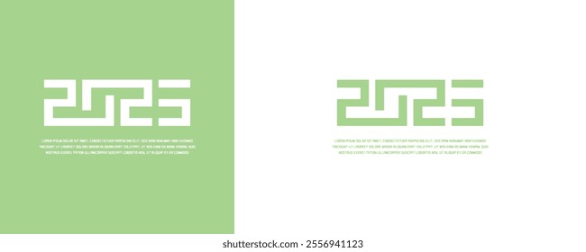 2025 Square text design. Green and white vector template. 2025 Happy New Year logo text design for cover photo. Abstract design with typography style, Premium vector design Greeting banner template.