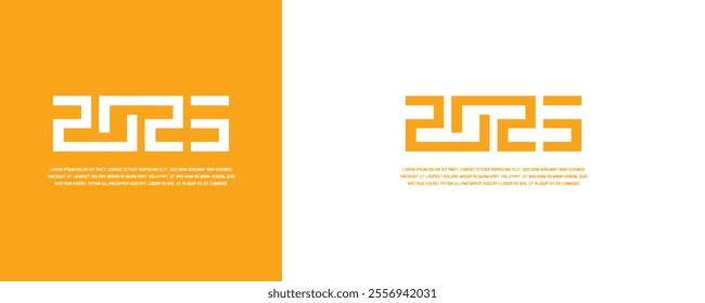 2025 Square text design. Orange and white vector template. 2025 Happy New Year logo text design for cover photo. Abstract design with typography style, Premium vector design Greeting banner template.