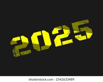 2025 stamp. Grunge green and yellow stamp.