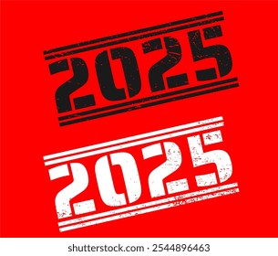 Carimbo de 2025. Conjunto de vedação do vetor Grunge. Elemento Ano 2025.