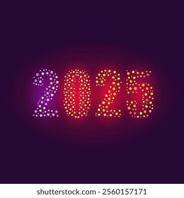 2025, a starry-eyed glowing New Year's Eve logo