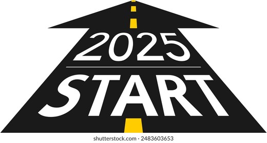 2025 start concept. 2025 start New Year, on the road in the form of an arrow in flat design. Vector illustration