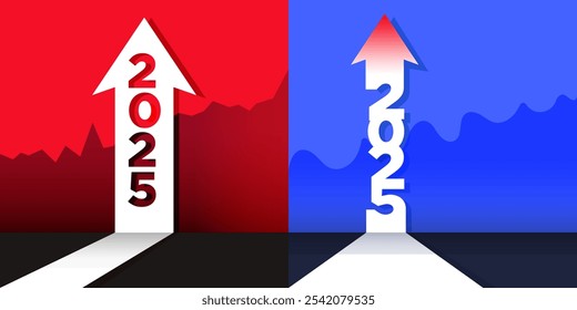 Crescimento empresarial bem-sucedido em 2025 com conceito de seta para cima