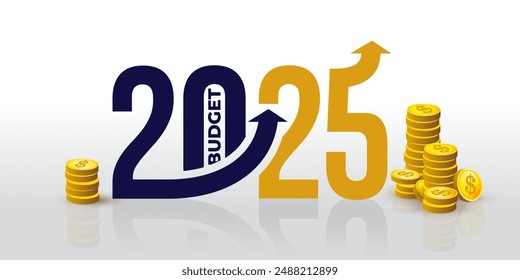 2025 Symbol graph. Vector isolated background. Banner design templates. Price rise. Budgeting 2025 logo design. Indicators are rising. Vector. Design for business, government agencies and the state.