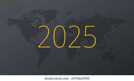 2025 symbol. World map dotted. Vector background illustration for business, infographic, global presentation, web design, media, news, blog, report