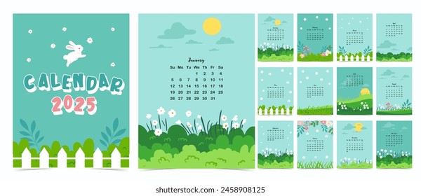 2025 table monthly calendar week start on Sunday with natural that use for vertical digital and printable A4 A5 size 