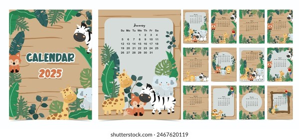 2025 table monthly calendar week start on Sunday with safari that use for vertical digital and printable A4 A5 size 